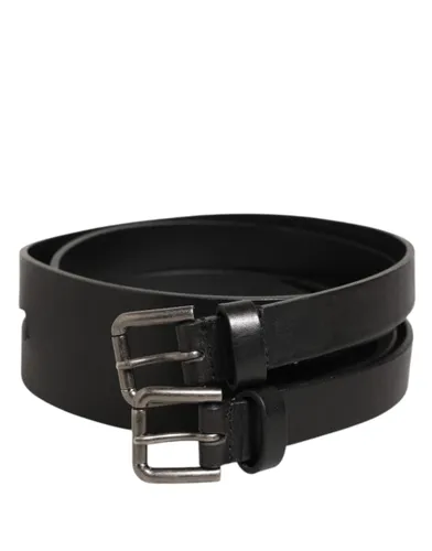 Double Strap Leather Silver Buckle Men's Belt - Dolce & Gabbana - Modalova