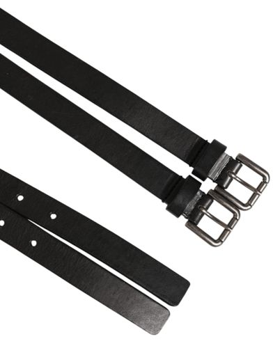 Double Strap Leather Silver Buckle Men's Belt - Dolce & Gabbana - Modalova