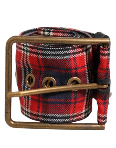 Plaid Fabric Logo Plate Brass Buckle Men's Belt - Dolce & Gabbana - Modalova