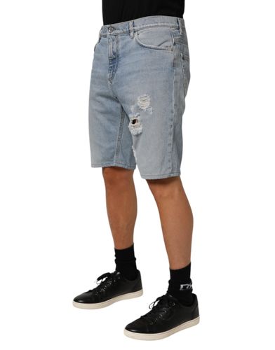 Cotton Distressed Denim Bermuda Men's Shorts - Dolce & Gabbana - Modalova