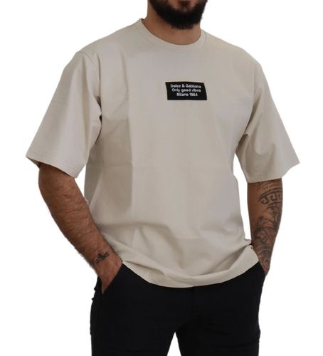 Ivory Cotton Ivory Printed Men's Crewneck - Dolce & Gabbana - Modalova