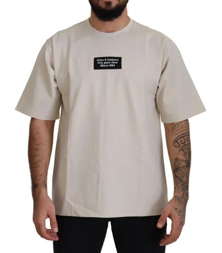 Ivory Cotton Ivory Printed Men's Crewneck - Dolce & Gabbana - Modalova