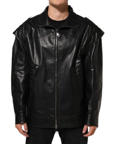 Leather Full Zip Biker Blouson Men's Jacket - Dolce & Gabbana - Modalova