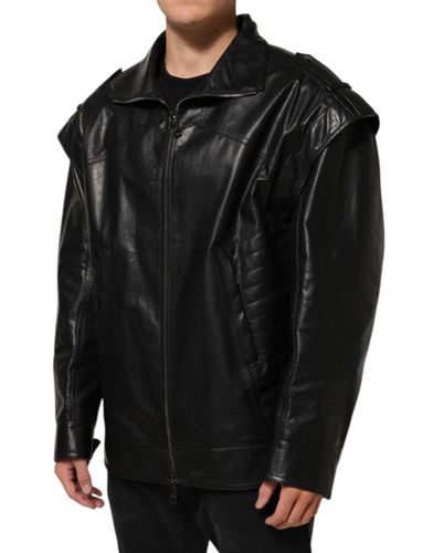 Leather Full Zip Biker Blouson Men's Jacket - Dolce & Gabbana - Modalova