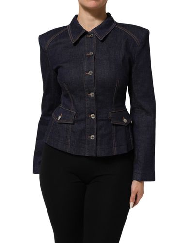 Dark Cotton Collared Denim Coat Women's Jacket - Dolce & Gabbana - Modalova