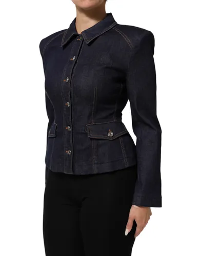 Dark Cotton Collared Denim Coat Women's Jacket - Dolce & Gabbana - Modalova