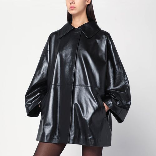 Oversized black leather jacket - Cassell - Modalova
