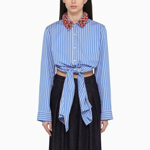 Camicia azzurra a righe con colletto con perline - Dries Van Noten - Modalova