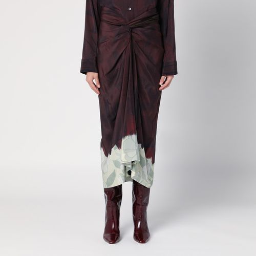 Draped skirt with brown silk print - Dries Van Noten - Modalova