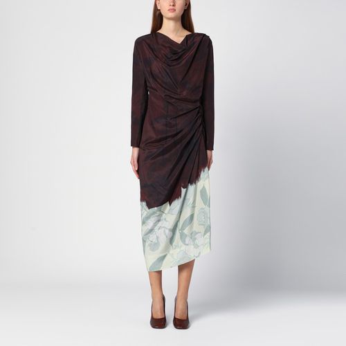 Draped dress with brown silk print - Dries Van Noten - Modalova