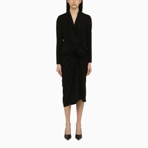 Black wool-blend dress with drape - Dries Van Noten - Modalova