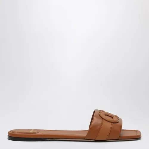 Gancini slide in cognac leather - Ferragamo - Modalova