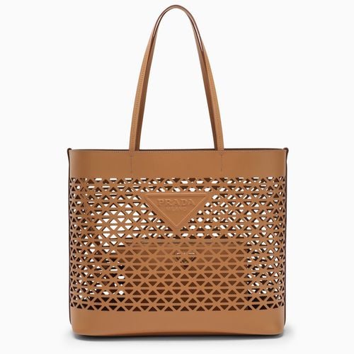 Large brown perforated leather shopping bag - Prada - Modalova