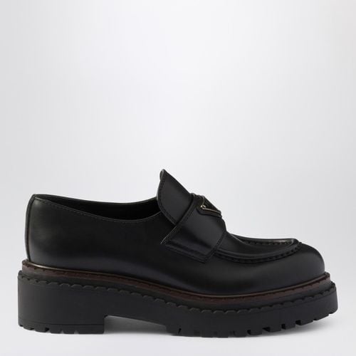 Chocolate brushed leather moccasin - Prada - Modalova