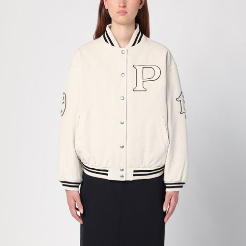 Elfenbeinfarbene Bomberjacke aus Canvas mit Aufnäher - Prada - Modalova