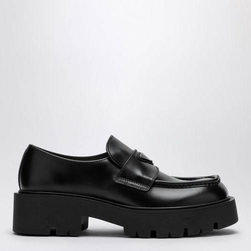 Black brushed leather loafer - Prada - Modalova