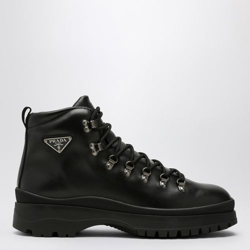 Black leather lace-up boot - Prada - Modalova