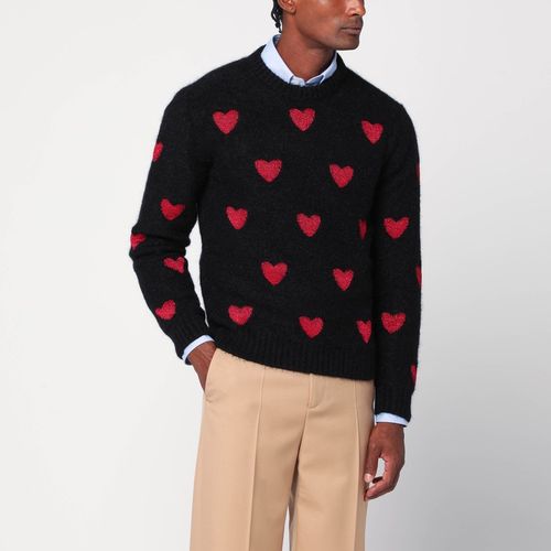 Maglione con motivo jacquard cuori /rosso - Valentino - Modalova