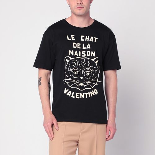 T-shirt nera con stampa Le Chat de la Maison - Valentino - Modalova
