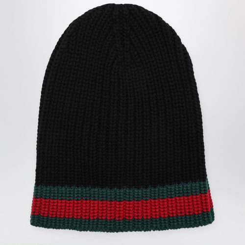 Black wool cap with web detail - GUCCI - Modalova