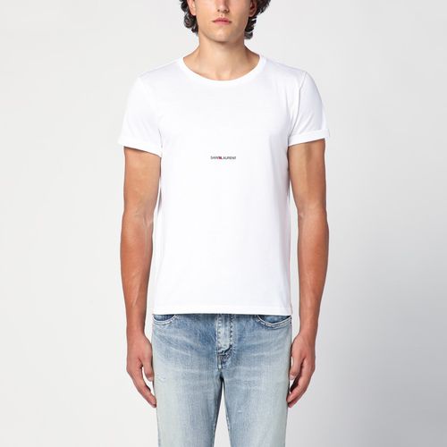 T-shirt girocollo bianca con stampa logo - Saint Laurent - Modalova