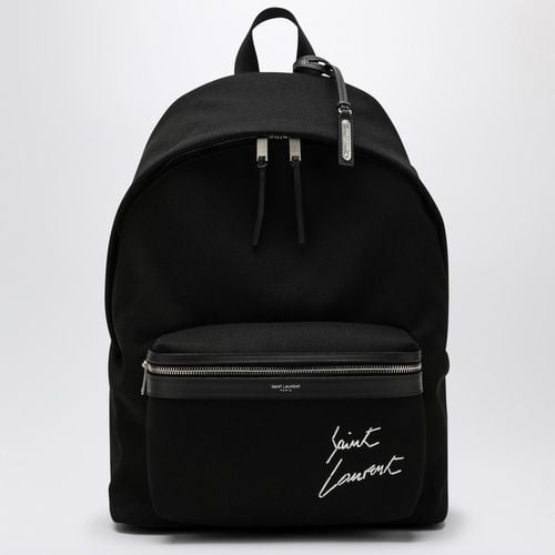 Schwarzer Rucksack City mit Stickerei und Lederbesatz - Saint Laurent - Modalova