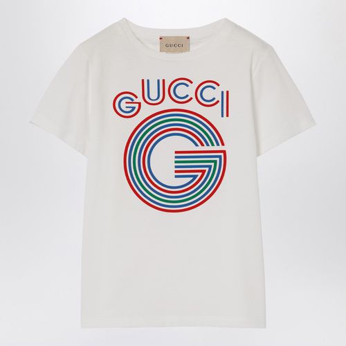 T-shirt bianca in cotone con stampa logo - GUCCI - Modalova