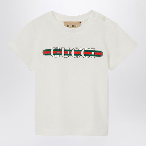 T-shirt bianca in cotone con stampa logo - GUCCI - Modalova