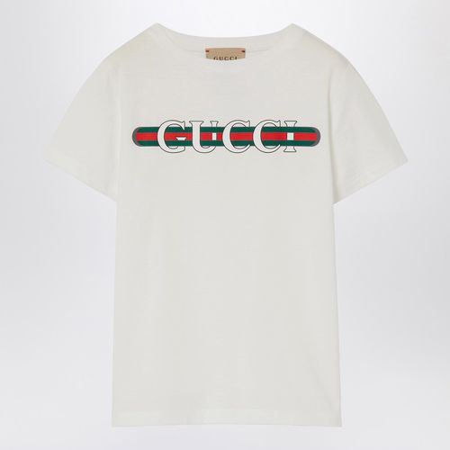 T-shirt bianca in cotone con stampa logo - GUCCI - Modalova