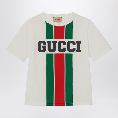 T-shirt bianca in cotone con stampa logo - GUCCI - Modalova