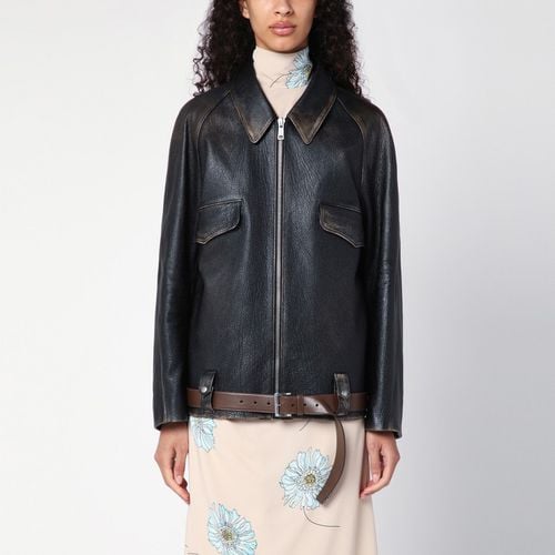 Black leather blouson with belt - Prada - Modalova