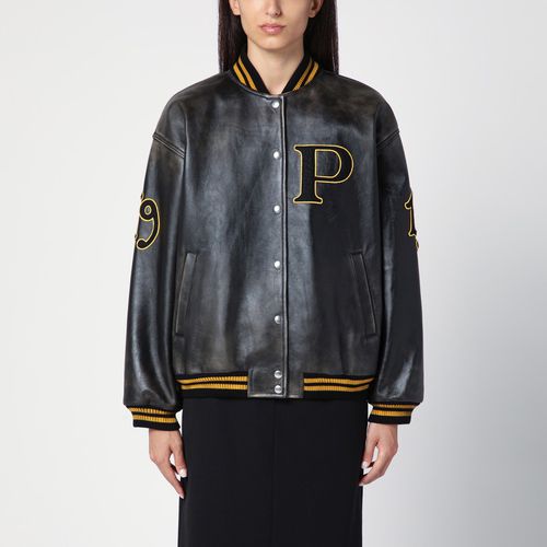 Bomber in pelle vintage con patch - Prada - Modalova