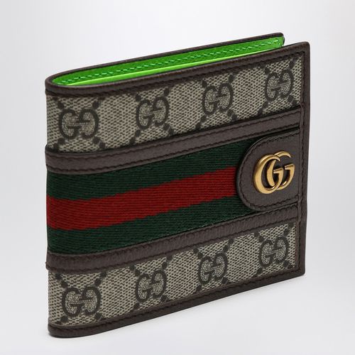 Portafoglio Ophidia GG beige/ebano/verde brillante - GUCCI - Modalova