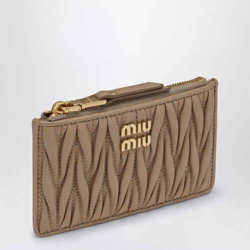 Sand-coloured matelassé zip cardholder - Miu Miu - Modalova