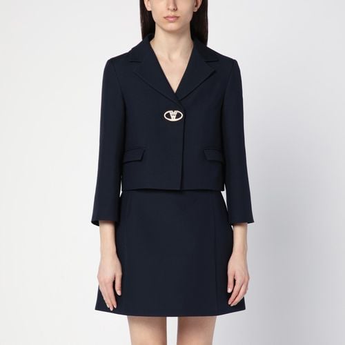 Single-breasted navy wool crop jacket - Valentino - Modalova