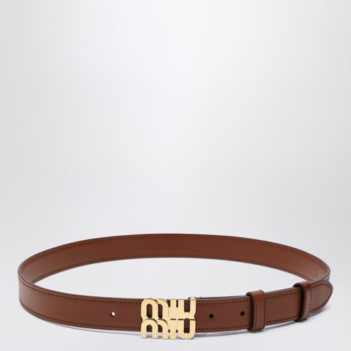 Tobacco leather belt with logo - Miu Miu - Modalova