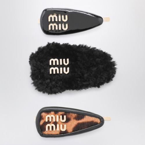 Set of leather/cowhide/shearling clips - Miu Miu - Modalova