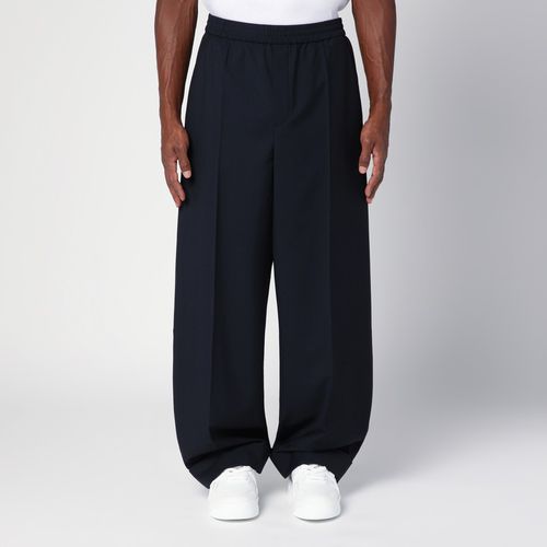 Navy blue wool blend wide trousers - Valentino - Modalova