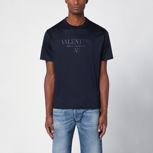 Marineblaues T-Shirt aus Baumwolle mit Logo - Valentino - Modalova