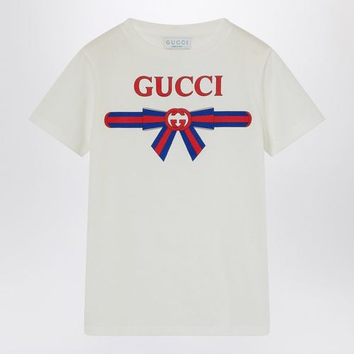 T-shirt bianca con stampa logo - GUCCI - Modalova