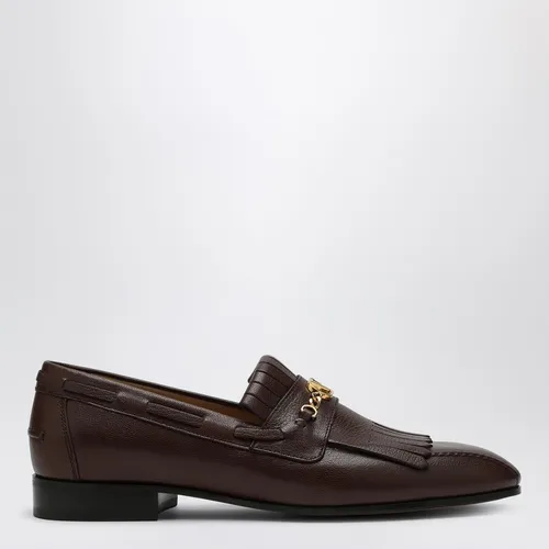 Moccasin Vlogo Signature coffee color with fringes - Valentino Garavani - Modalova