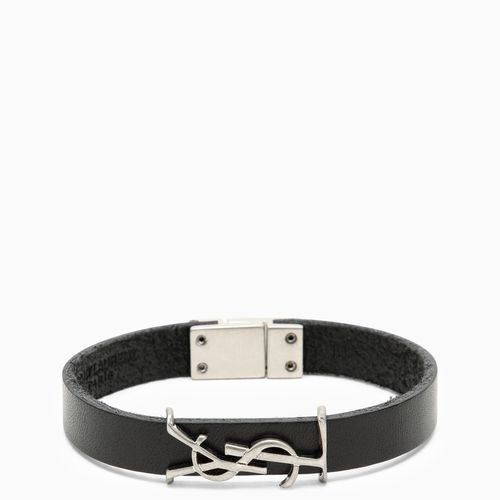 Bracciale nero in pelle con logo - Saint Laurent - Modalova