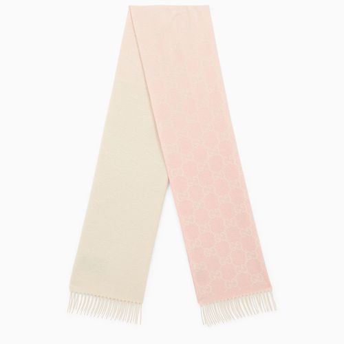 Ivory/pink cashmere scarf with logo - GUCCI - Modalova