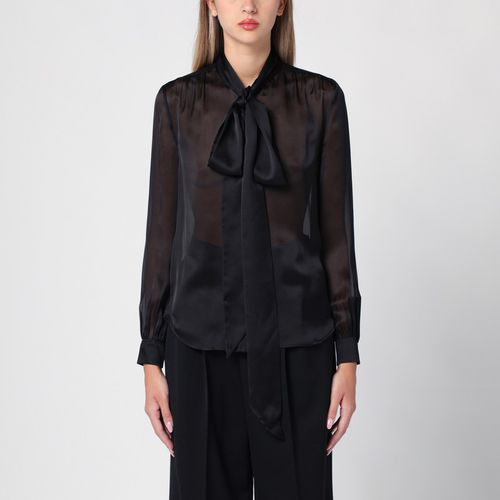 Camicia nera in seta con fiocco al collo - Saint Laurent - Modalova