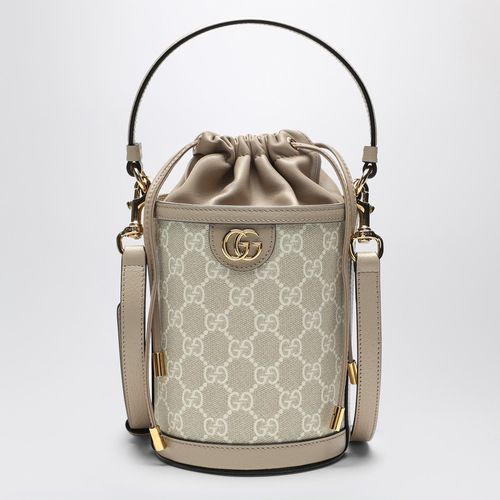 Mini borsa a secchiello Ophidia in tessuto GG Supreme beige e bianco - GUCCI - Modalova