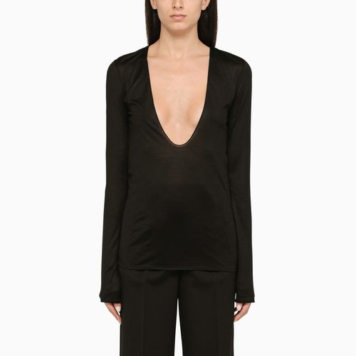 Black silk low-cut T-shirt - Saint Laurent - Modalova