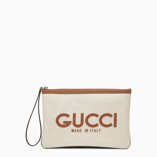 Beige canvas logo pouch - GUCCI - Modalova