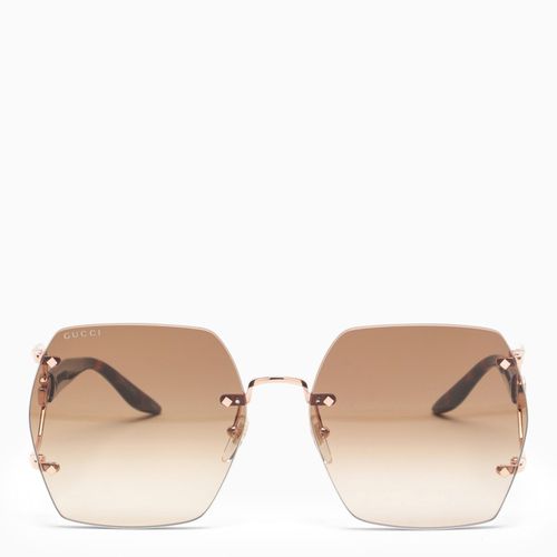 Gold and brown hexagonal sunglasses - GUCCI - Modalova