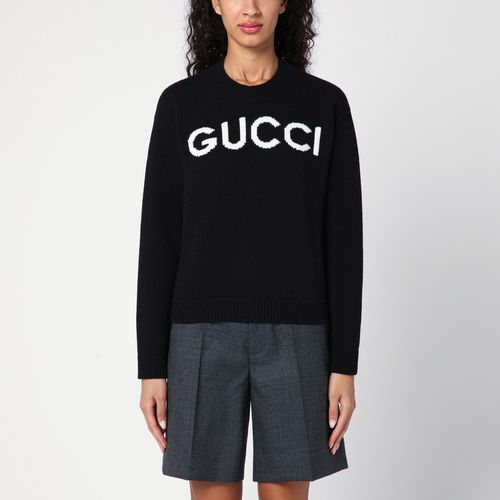 Maglione nero con intarsio logo - GUCCI - Modalova