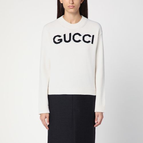 Elfenbeinfarbener Pullover mit Logo-Einsatz - GUCCI - Modalova